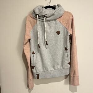 Naketano Hoodie Sweatshirt Brave New World Cowl Pullover Pink Gray Womens Large